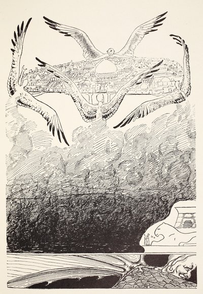 The four gull-winged Djinns lifting up Suleiman-bin-Daoud